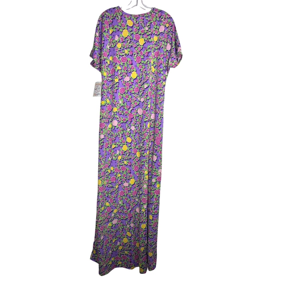 LuLaRoe Maria Maxi Dress XL Purple Floral Short Sleeve Column Jersey Knit New - Picture 6 of 7